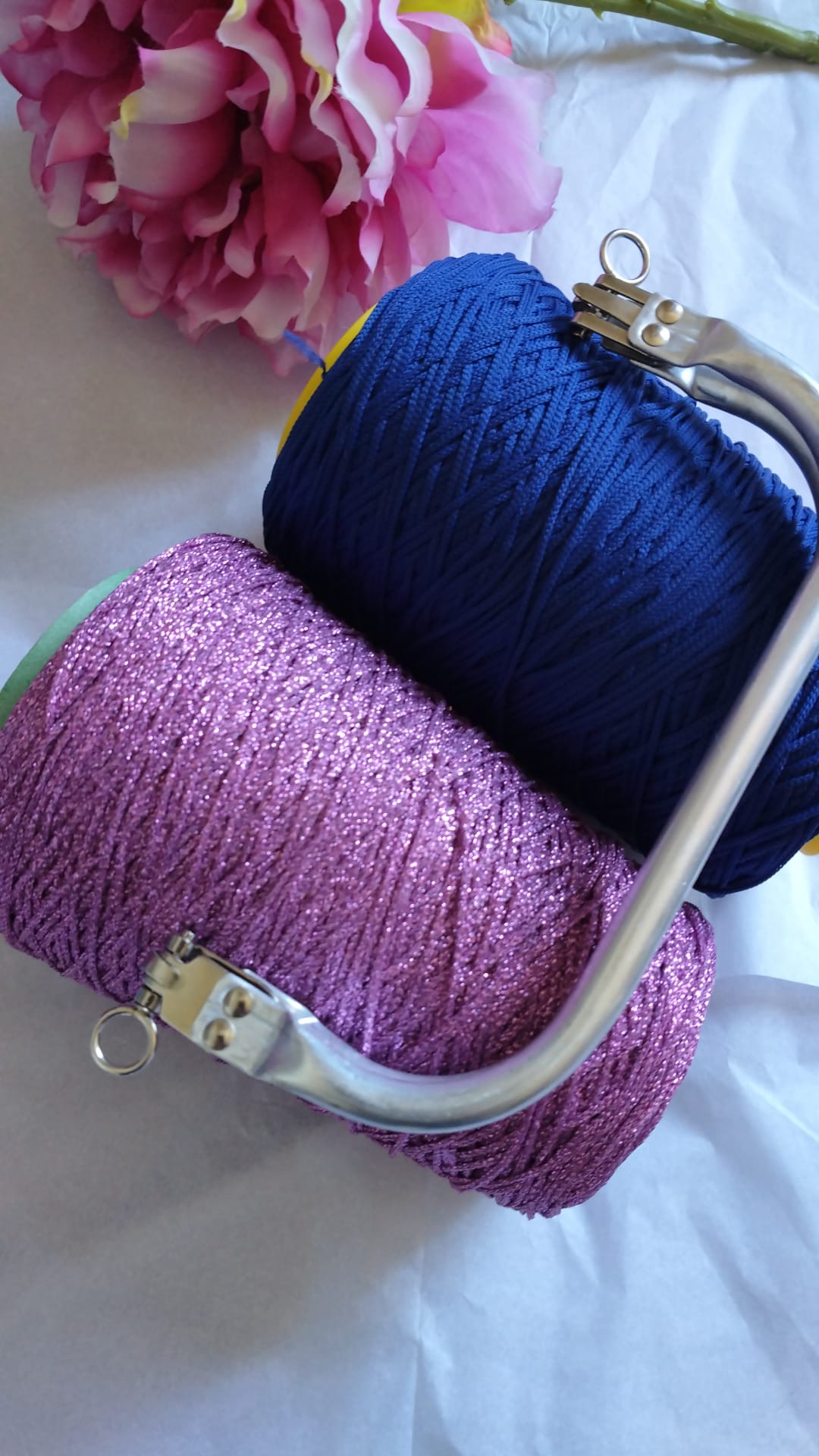 Topazio, la clutch con lurex + portacellulare - blu*magenta